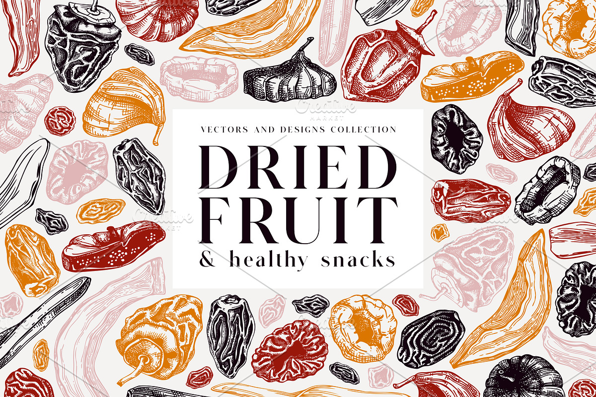 Dried Fruit set. Vector healthy food, a Food Illustration by Yevheniia (Photo 1 of 8)