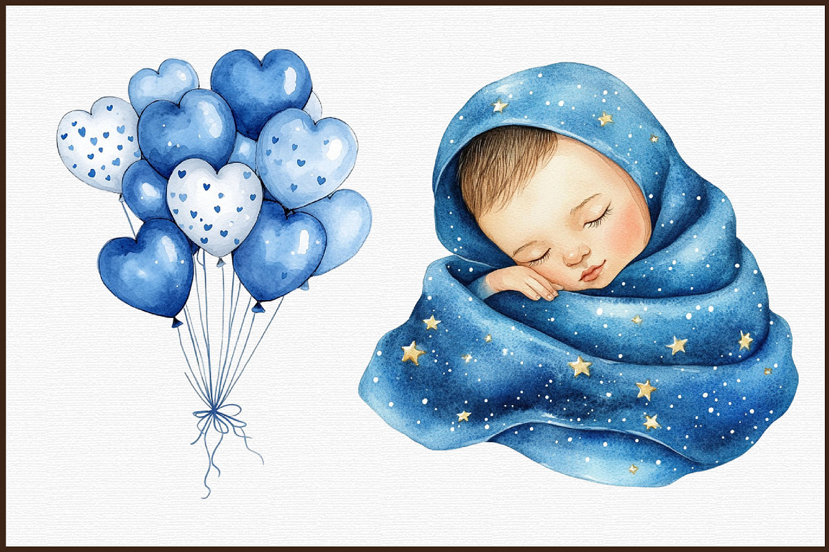 Navy Sky Blue Baby Nursery Clipart, an Illustration by Sublimation Artist (Photo 3 of 6)