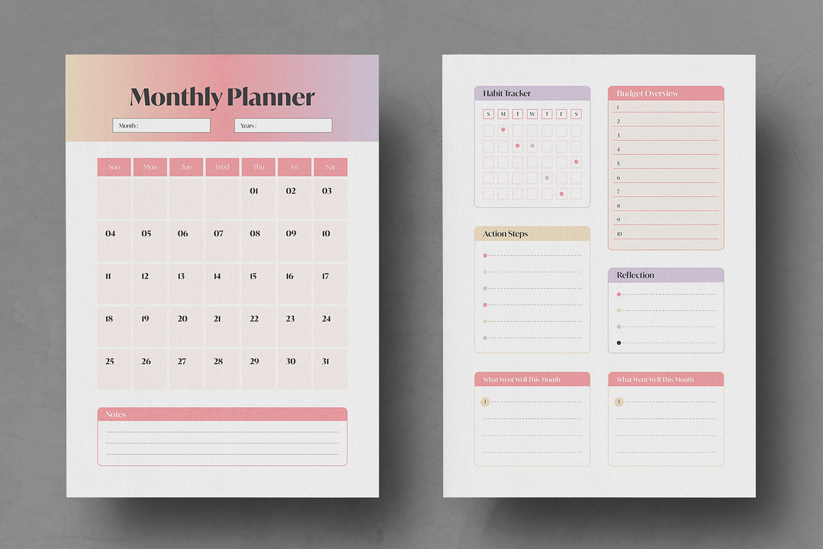 Elegant Monthly Planner Template, a Stationery Template by MightyDesign (Photo 1 of 8)