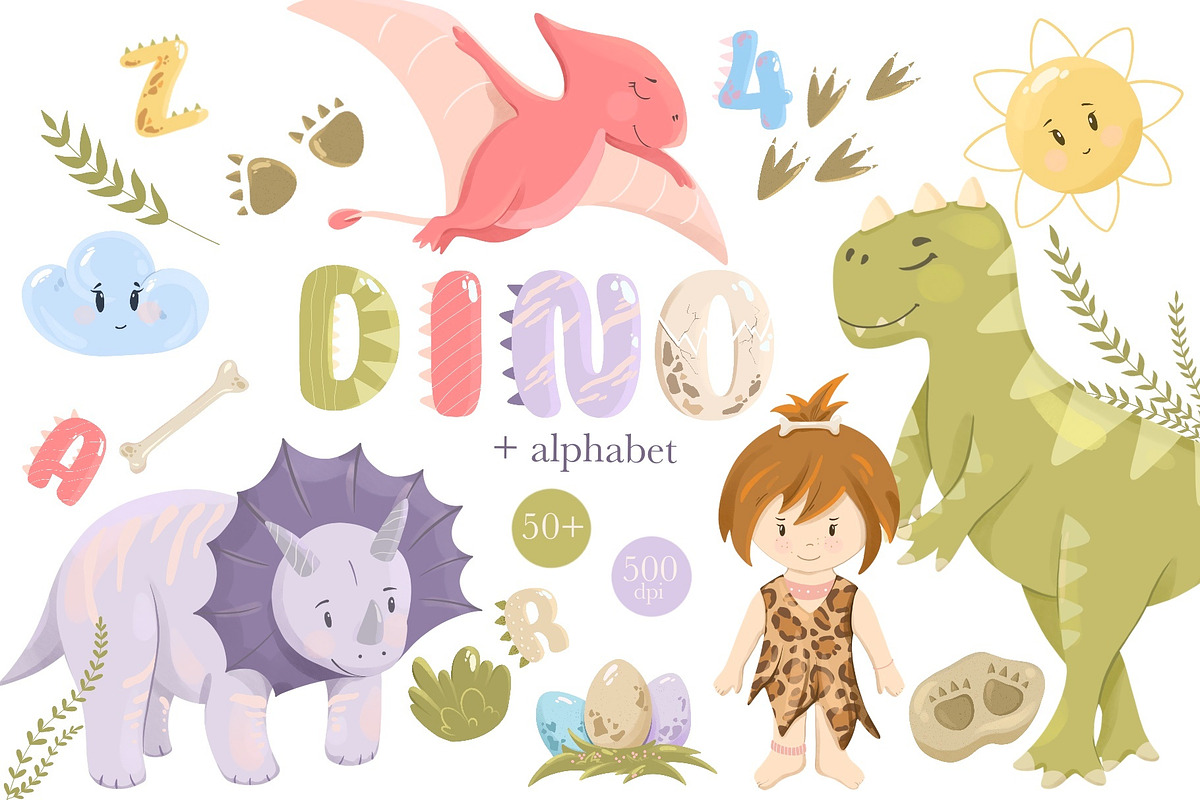 Dinosaurs clipart + Dino Alphabet, an Animal Illustration by ArtGiftsStudio (Photo 1 of 6)