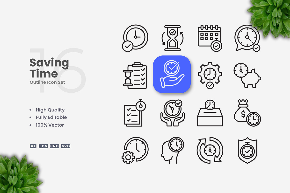 Saving Time Outline Icons, an Icon by Upnowgraphic
