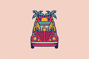 Beach Buggy with Surfboards and Palm, an Illustration by nomlimo.com (Thumbnail 1 of 2)