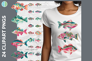 Preppy Fish Clipart Bundle, 22 PNG, an Animal Illustration by Enliven Designs