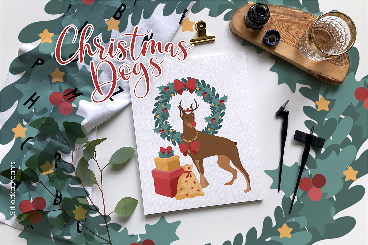 Christmas and New Year dogs clipart, an Illustration by Siriliadka Dreams (Photo 8 of 8)
