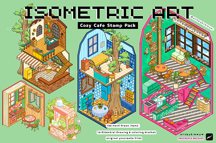 Procreate Isometric Cafe Stamp Pack