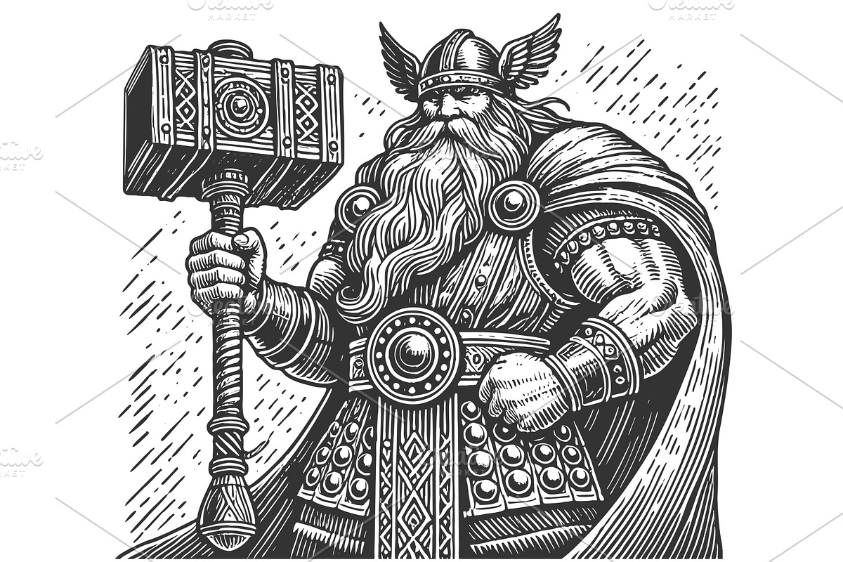 Viking Warrior Holding a Giant, a Person Illustration by AlexArt