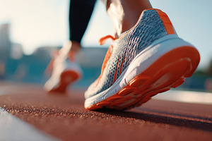 Runner's close-up on athletic shoes in motion, a Sports & Recreation Photo by AlyaAnd