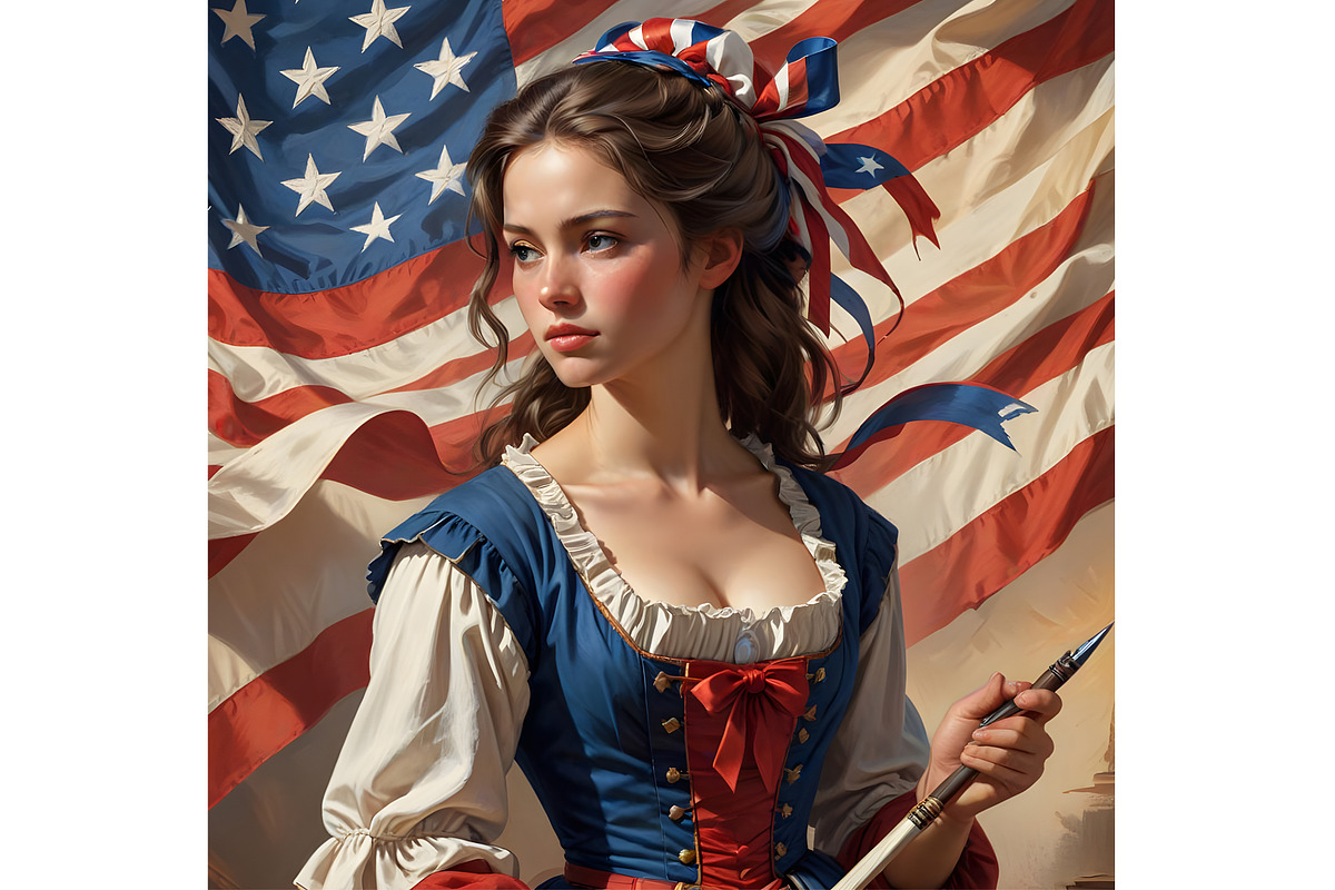 Patriot Woman and American Flag 1776, a Person Illustration by Sharon Schwalbe (Photo 4 of 4)