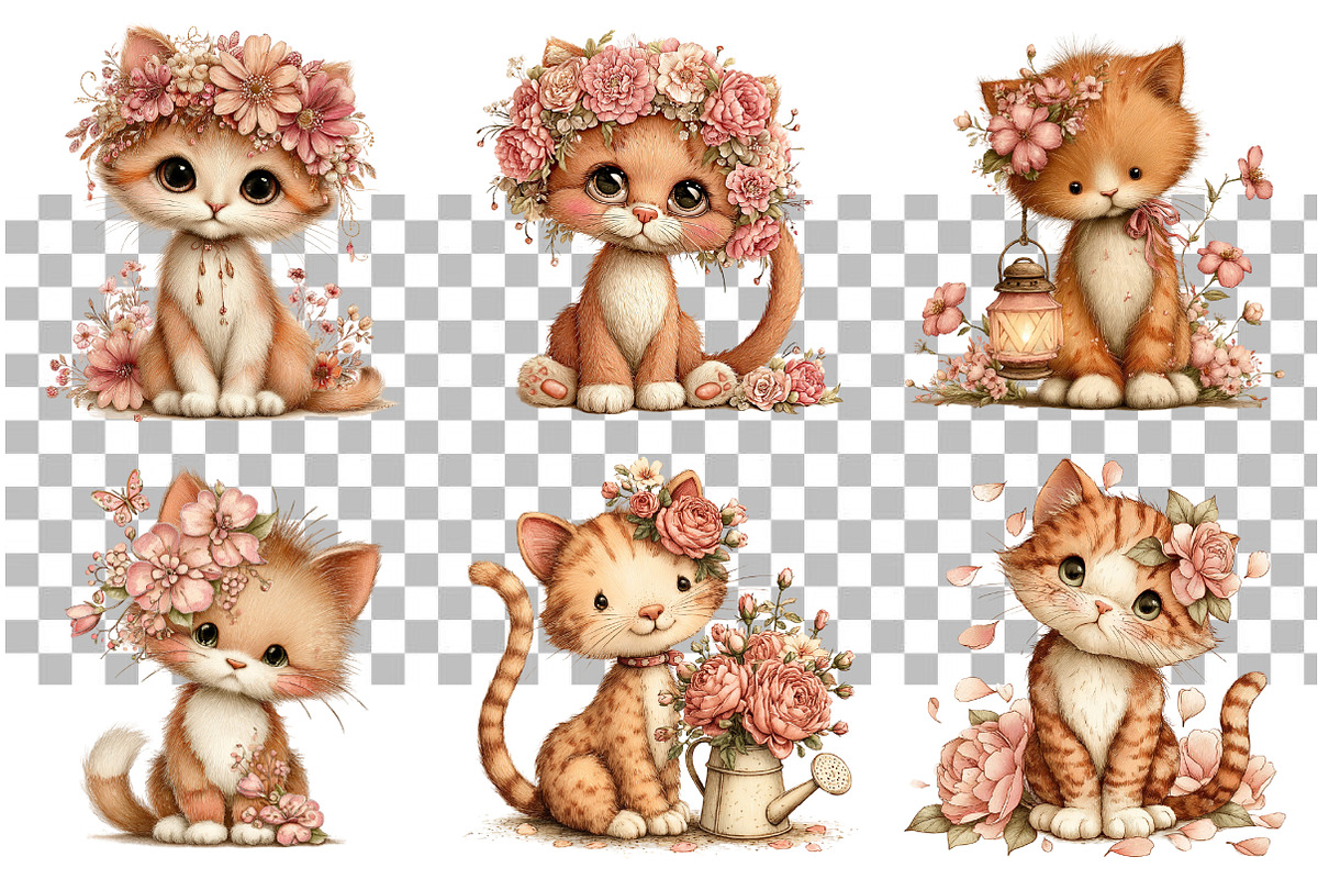 Whimsical Floral Cat PNG, a Seasonal Illustration by Daily.Designs (Photo 3 of 5)