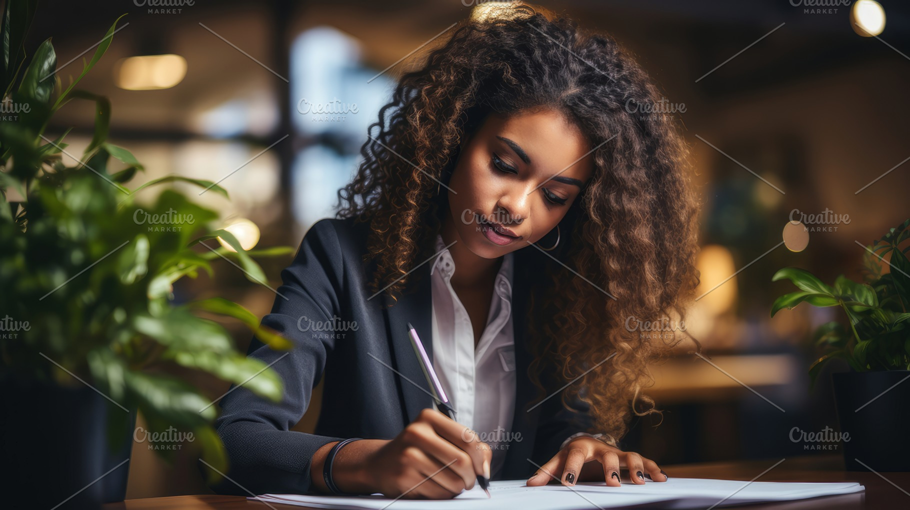 Focused Businesswoman Working in a Modern Office Setting, a Photo by AS photostudio
