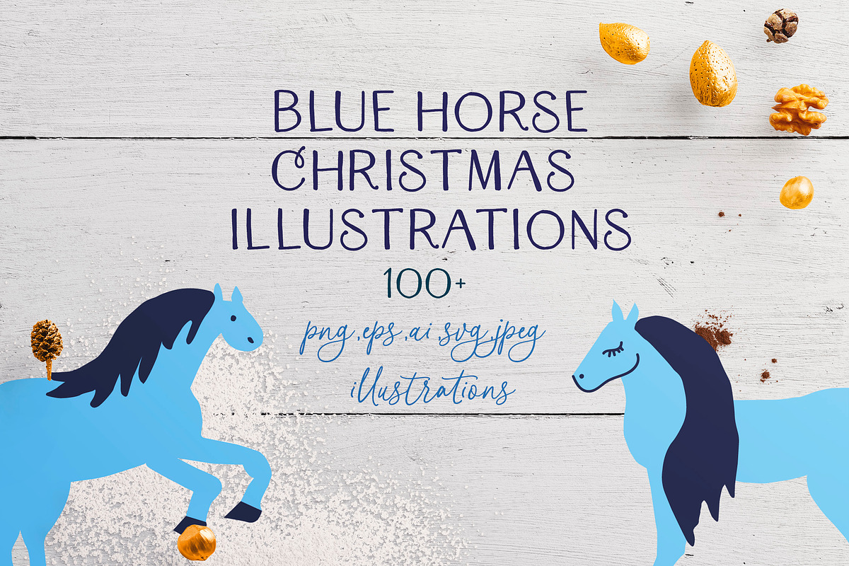 Blue Christmas Horse Illustrations, an Animal Illustration by Lucyinyourheart (Photo 1 of 6)