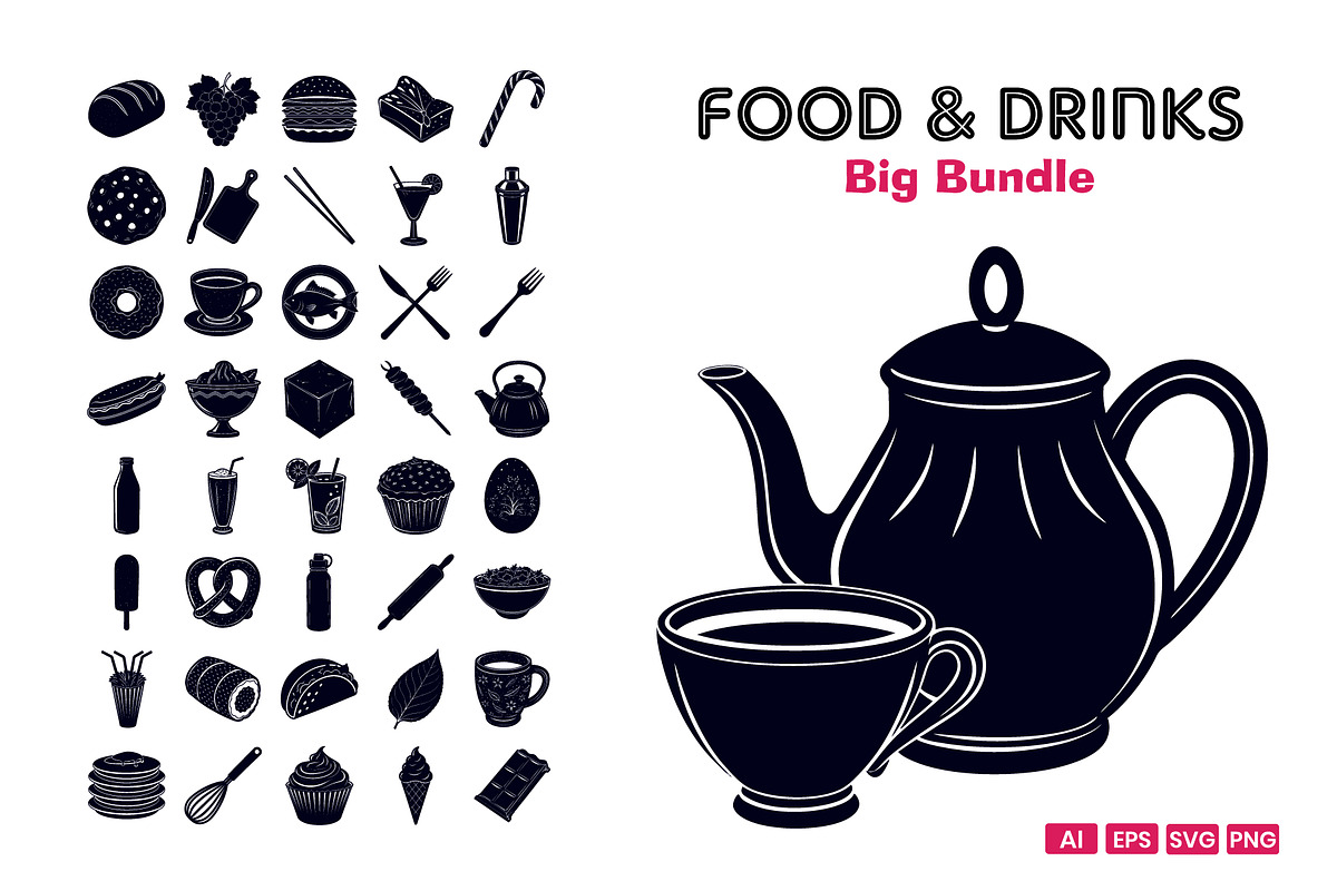 Food & Drinks Silhouette Bundle, an Illustration by Creative_View (Photo 3 of 4)
