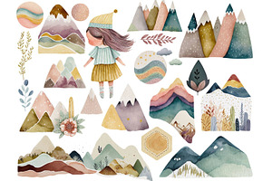 Boho Twilight Mountains Clipart