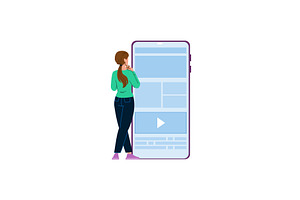 Woman watching video on giant, a Technology Illustration by pikepicture