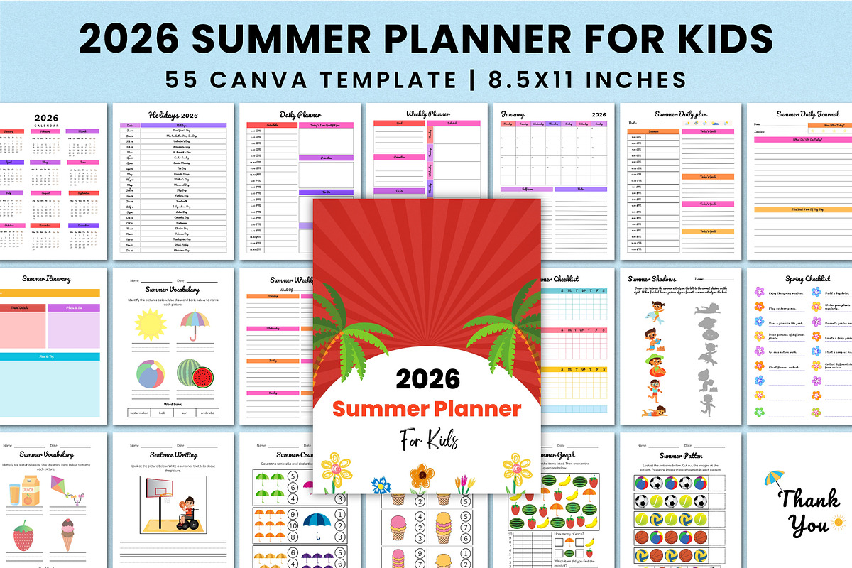 2026 Summer Planner For Kids Canva, a Stationery Template by Shumaya (Photo 1 of 7)