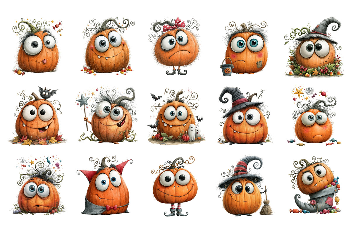 Whimsical Quirky Pumpkins PNG, an Animal Illustration by Nicolle's Colorful Art (Photo 2 of 5)