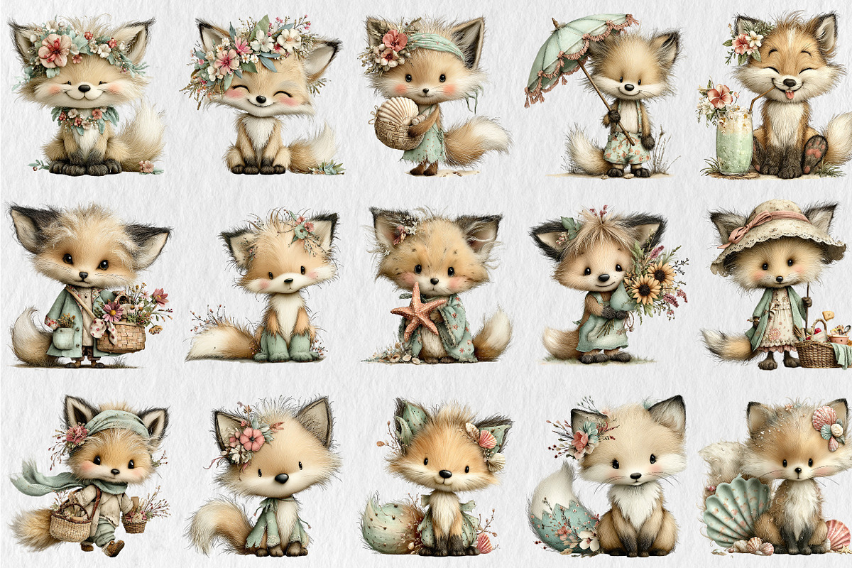 Whimsical Summer Fox Clipart, a Seasonal Illustration by Rose Art (Photo 2 of 6)