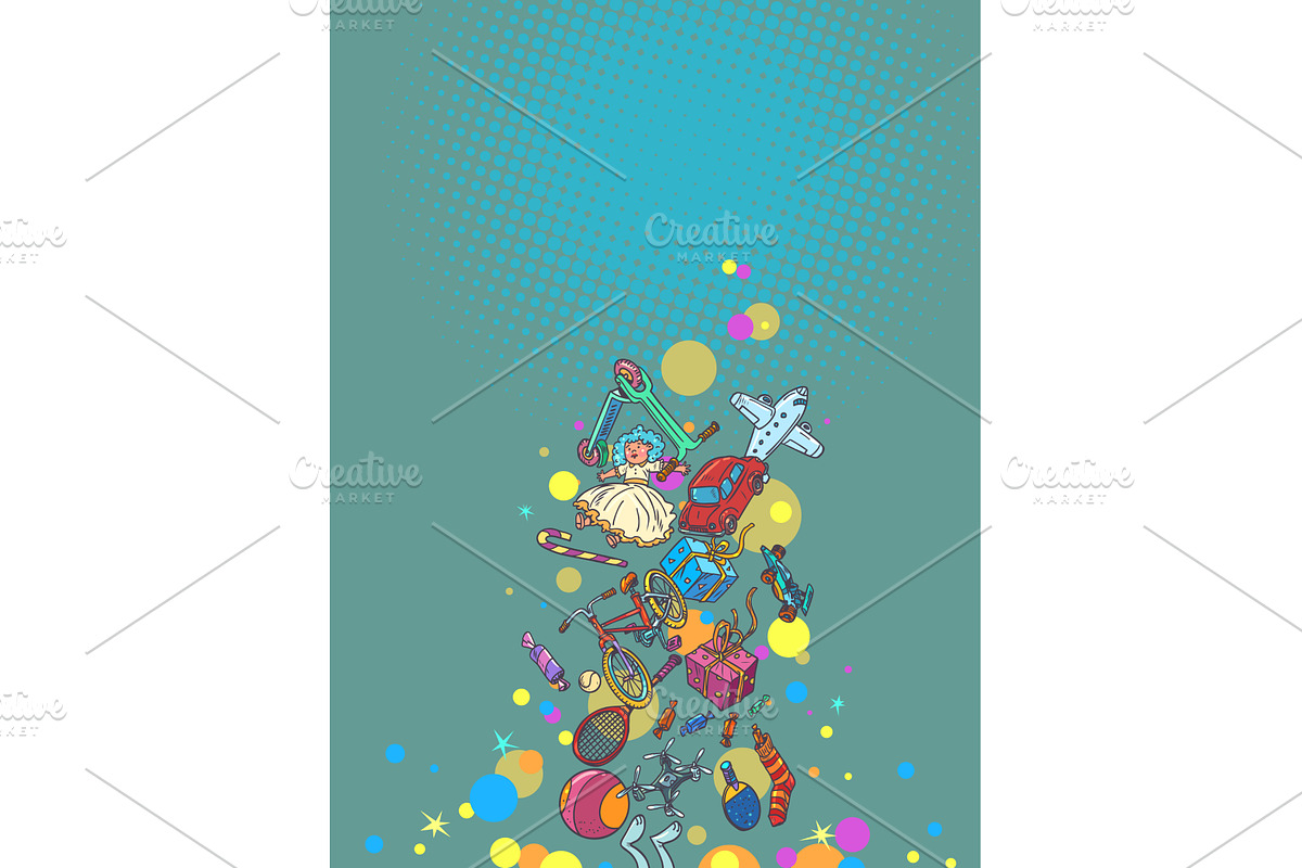 Pop Art Retro Lots of toys for kids, an Object Illustration by studiostoks