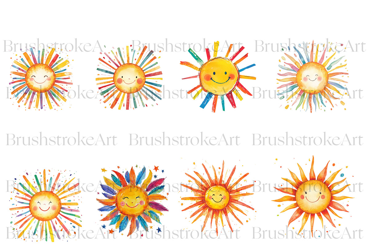 Happy Smiling Sun Clipart, Cute Sun, a Decorative Illustration by BrushstrokeArtGB (Photo 2 of 9)