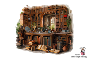 Vintage Bookshelf Clipart PNG, an Object Graphic by Clipart Bloom