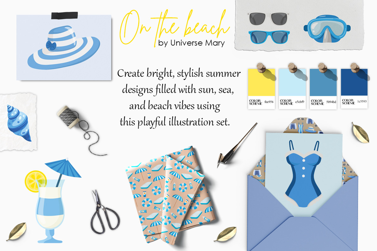 On the beach Vector Clipart Set, a Seasonal Illustration by Universe Mary (Photo 2 of 8)