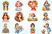 Girls with Fall Flowers Clipart, an Illustration by Craft Nest (Thumbnail 3 of 6)