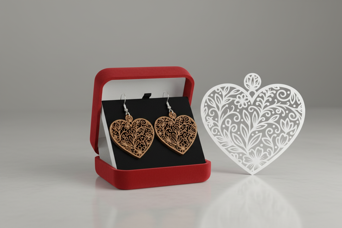 Heart Shape Earring Laser Cut File, an Illustration by Amazin_art (Photo 6 of 6)