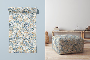 Blue And Gold Botanical Pattern