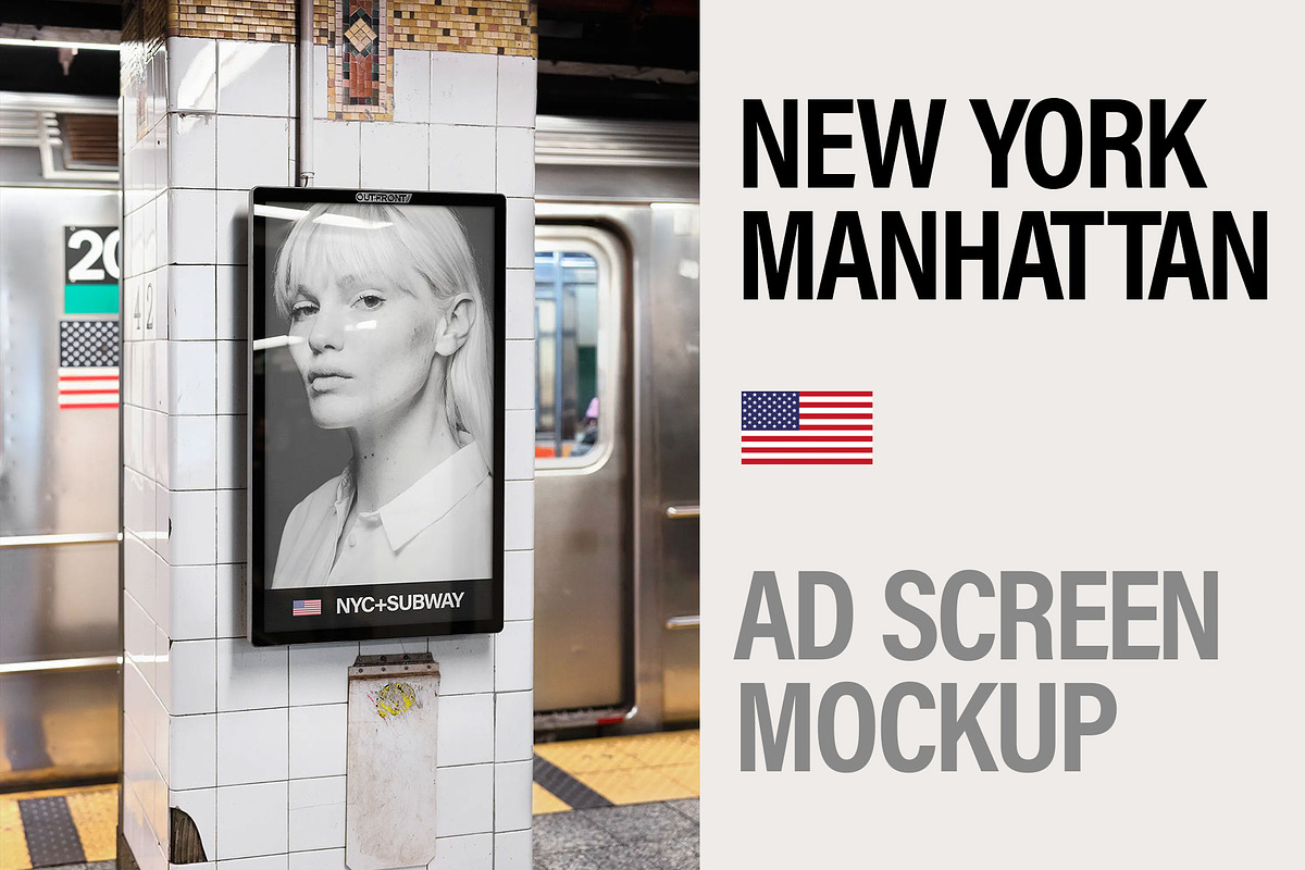 Screen Mockup in New York Subway, an Advertising Mockup by Brandacle Mockups (Photo 1 of 8)