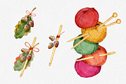 Hand drawn watercolor knittig set, an Illustration by OlyaSenko (Thumbnail 4 of 6)