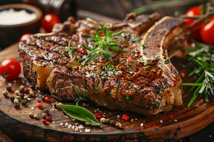 A T-bone steak sits on a cutting boa, a Photo by Iftikhar Alam
