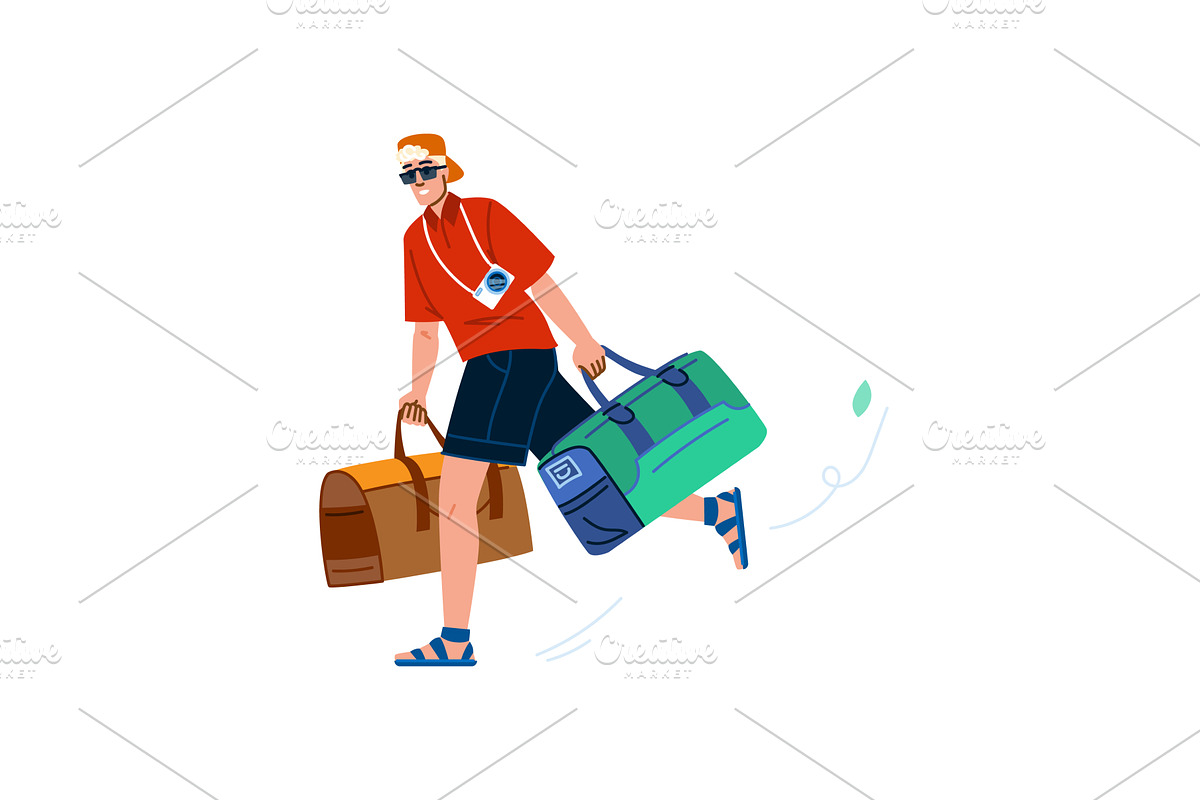 Tourist running with bags is going, an Illustration by pikepicture