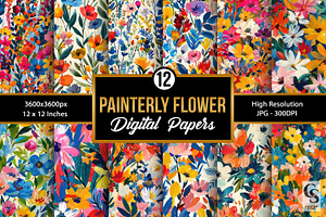 Painterly Flowers Seamless Patterns, a Pattern Graphic by Creative Store