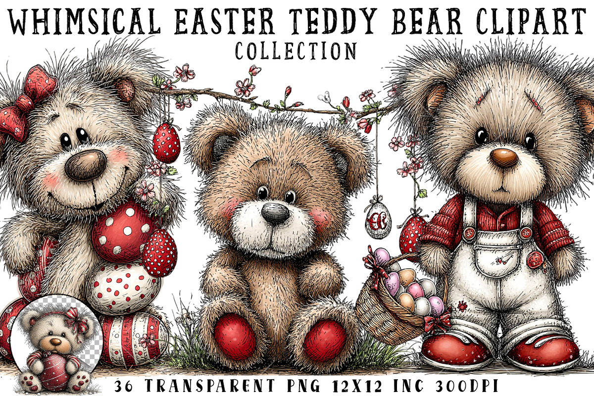 Whimsical Easter Teddy Bear Clipart, an Illustration by OK Design (Photo 1 of 6)