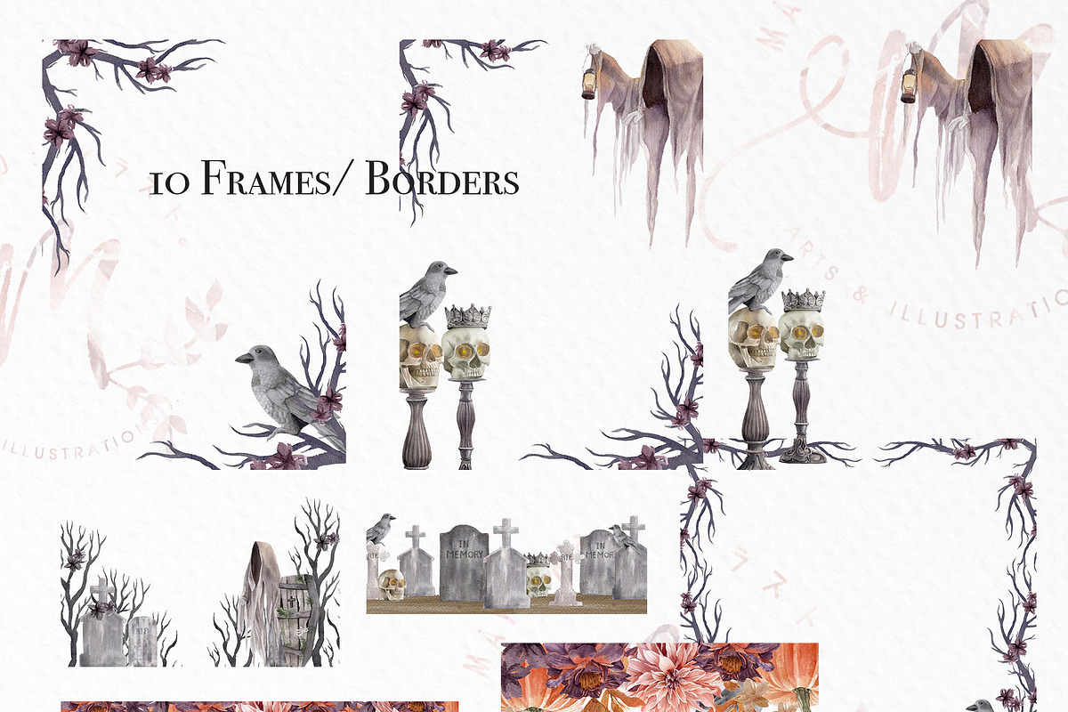 Watercolor Flower, Halloween Clipart, an Illustration by May • SHO (Photo 9 of 17)