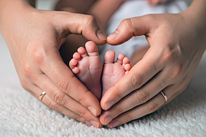 Newborn Baby Feet Held in Heart-Shap, a Person Photo by Stock Shape