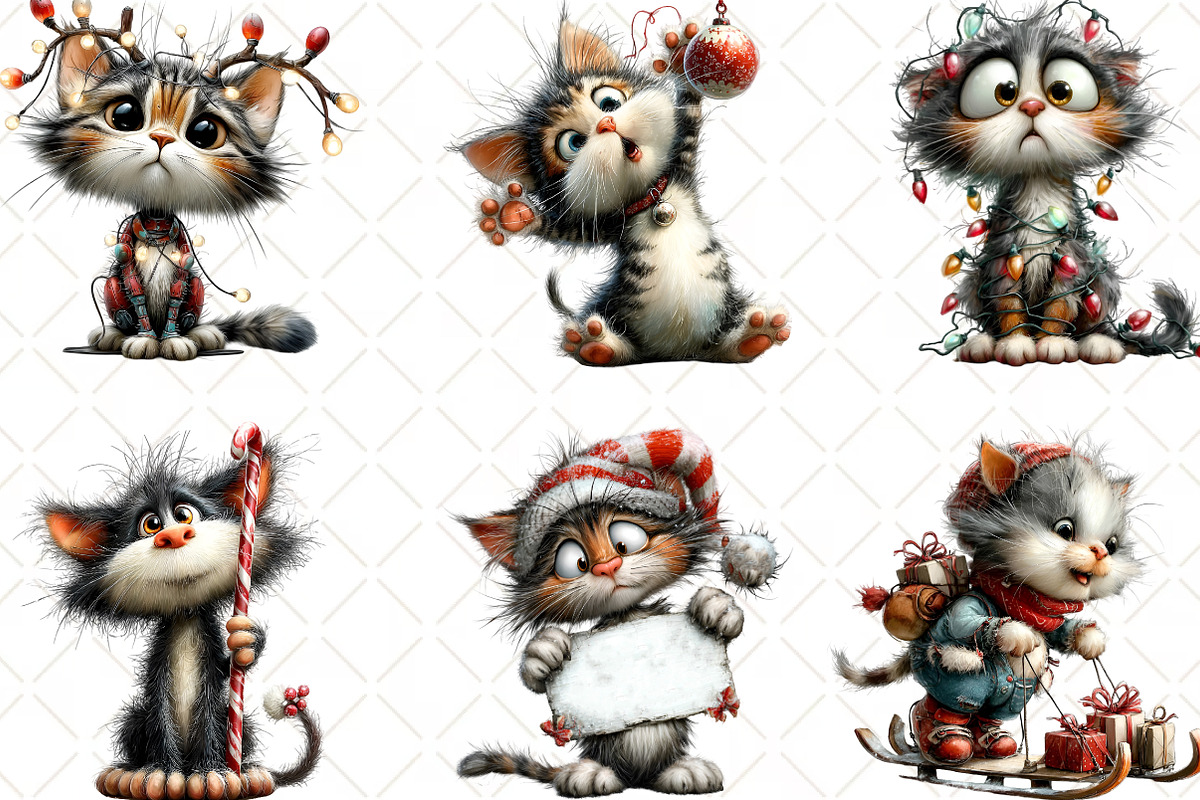 Quirky Christmas Cats Clipart, an Illustration by Black Bird Studio (Photo 2 of 6)