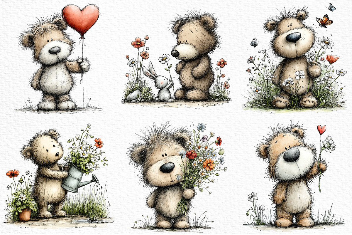 Whimsical Spring Teddy Bear Clipart, an Illustration by Craft Nest (Photo 4 of 12)