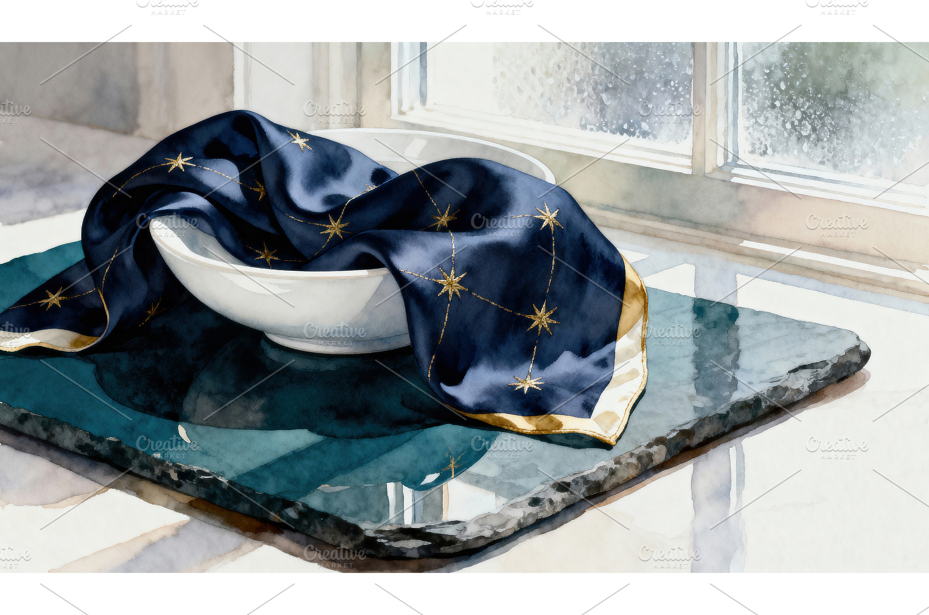Blue silk scarf draped over a white, a Background Photo by tilialucida