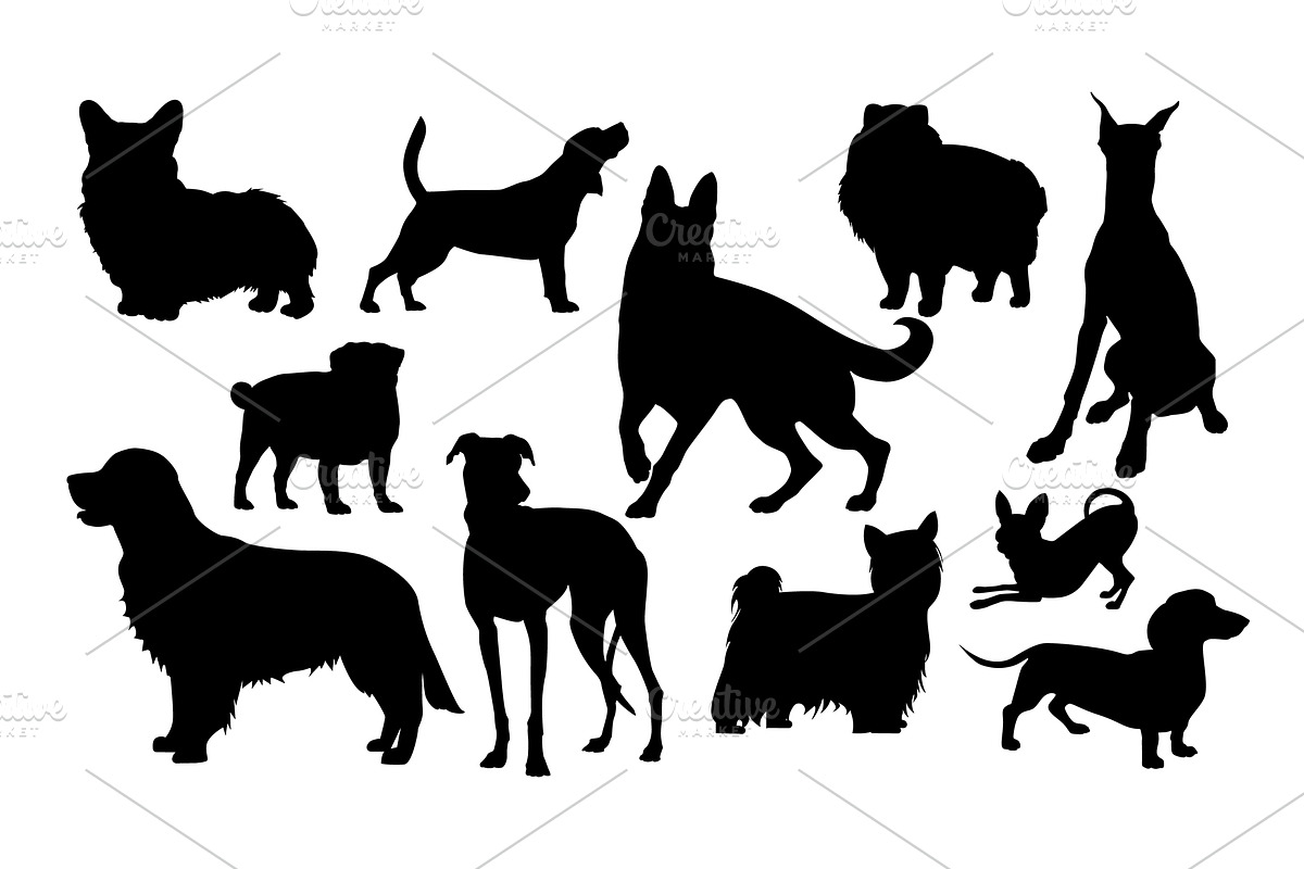 Dogs silhouettes collection, an Animal Illustration by Elen_Art