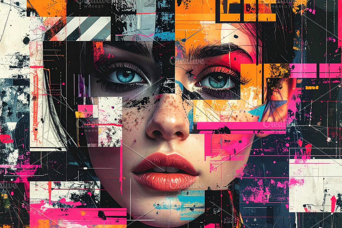 Experimental digital collage woman portrait with glitch style ba, a Decorative Illustration by DanFLCreativo