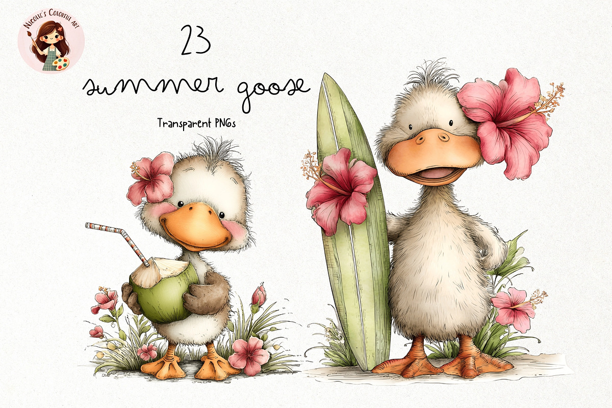 Summer Goose Watercolor Clipart PNG, an Animal Illustration by Nicolle's Colorful Art (Photo 1 of 3)