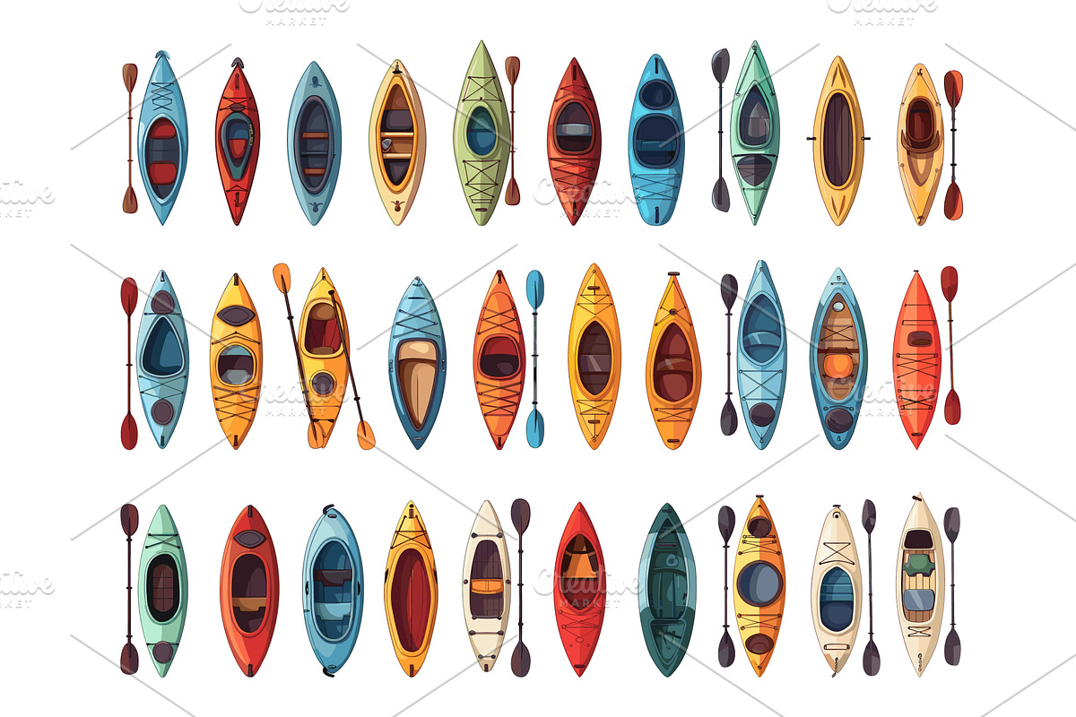 Cartoon Different Types of Kayaks, a Sport Illustration by LadadikArt