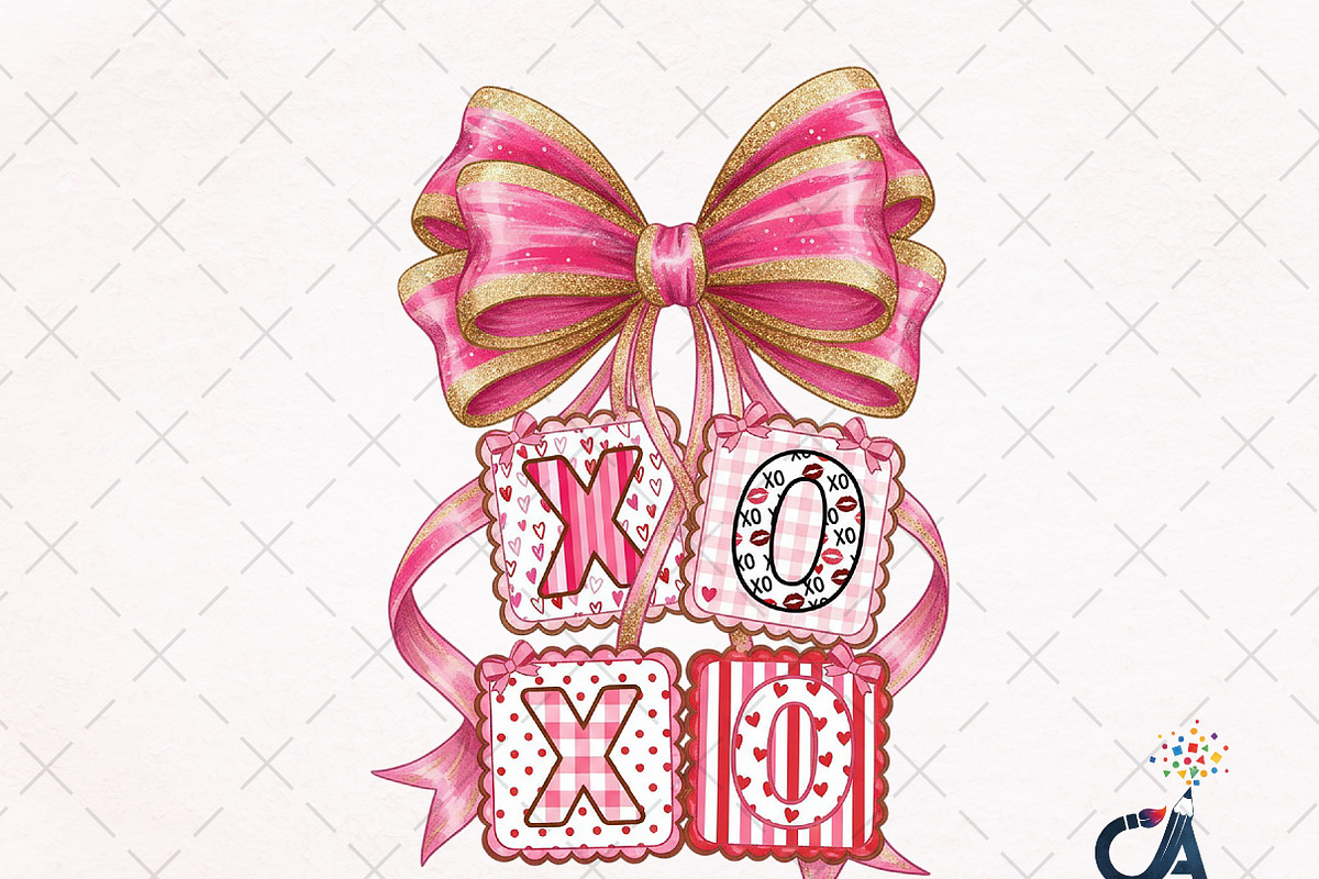 XOXO Valentine Pink Bow PNG, an Illustration by Creative Art (Photo 1 of 6)