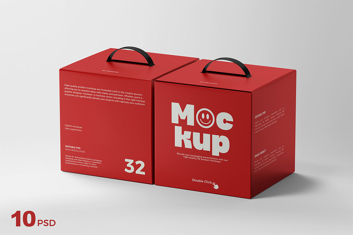 Cardboard Box Mockup with Handle, a Packaging Mockup by RamStudio2 (Photo 1 of 19)