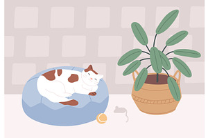 Cat sleeping on pillow, an Animal Illustration by Good Studio