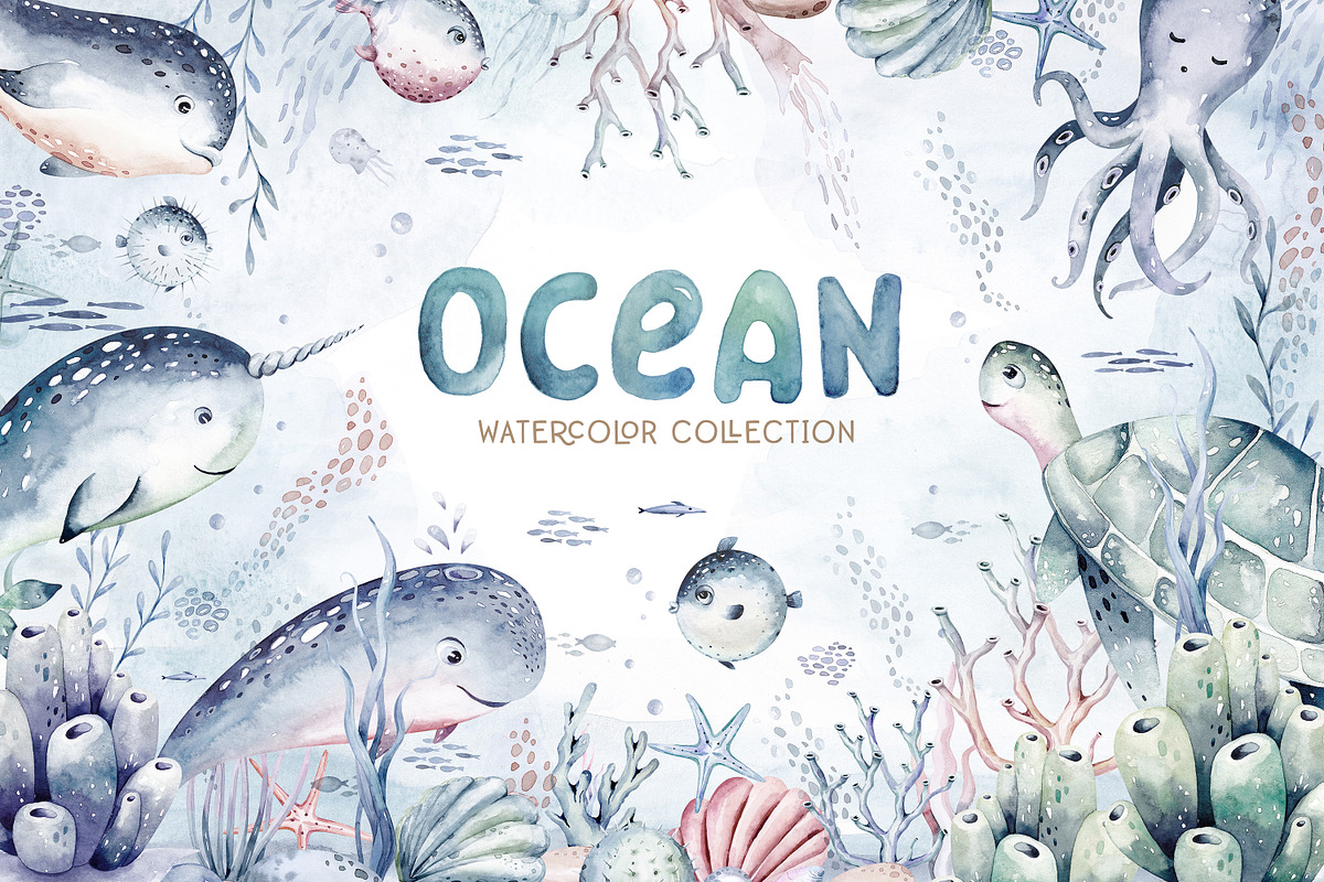Ocean watercolor set, an Animal Illustration by Peace ART (Photo 1 of 12)