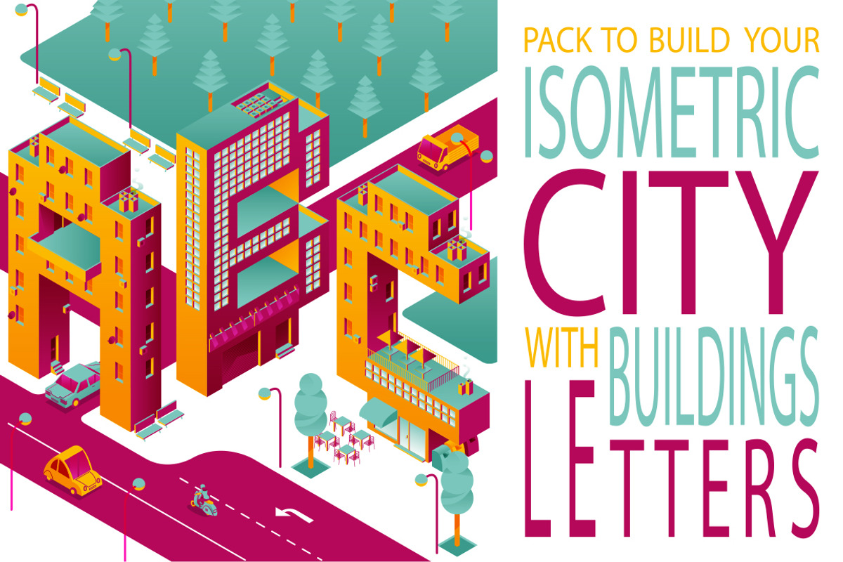 ISOMETRIC CITYwithBUILDINGS LETTERS, an Object Graphic by tur-illustration (Photo 1 of 4)