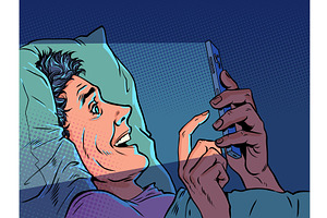 Pop Art Retro A man in bed staring, a Technology Illustration by studiostoks