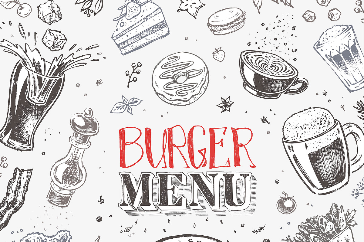 Burger menu. Hand-drawn, a Food Illustration by Margo Miller (Photo 5 of 14)